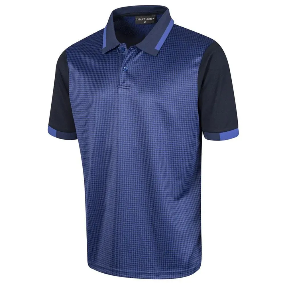 Island Green Mens Dog Tooth Check Polo Shirt - Violet/Navy