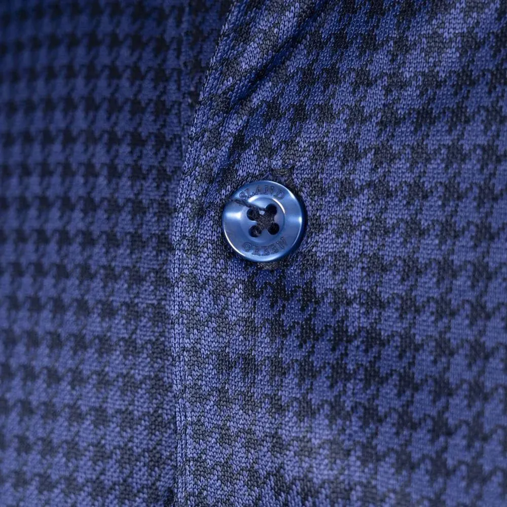 Island Green Mens Dog Tooth Check Polo Shirt - Violet/Navy
