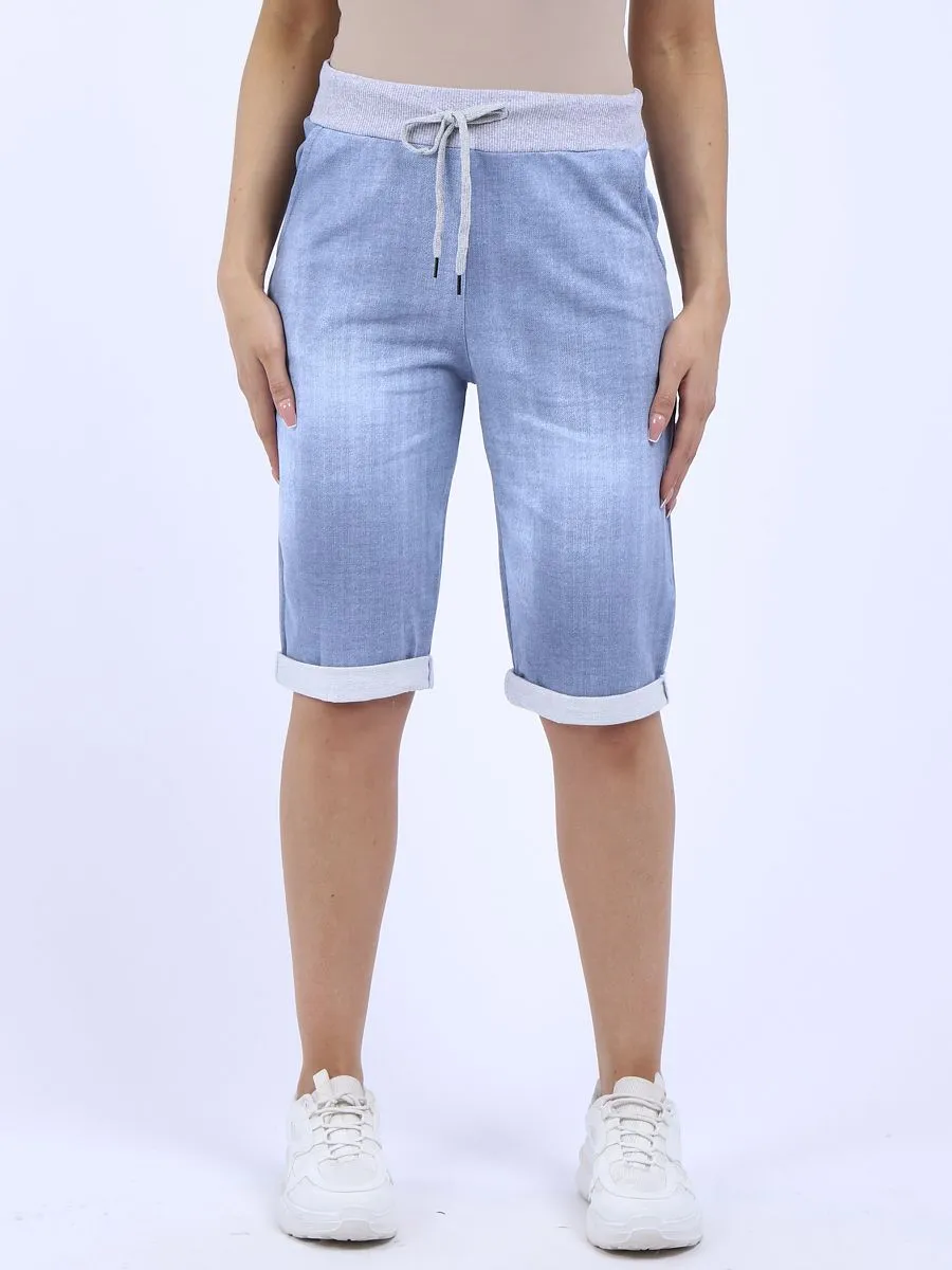 Italian Stretch Cotton Shorts Denim Look Light Blue