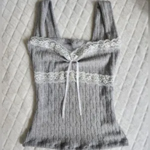JazzHer Y2K Women Emo Korean Cute Harajuku Sweet Soft Halter tops Vintage Lace Sleeveless Singlet Casual Camisole Maiden Chic Knitwear