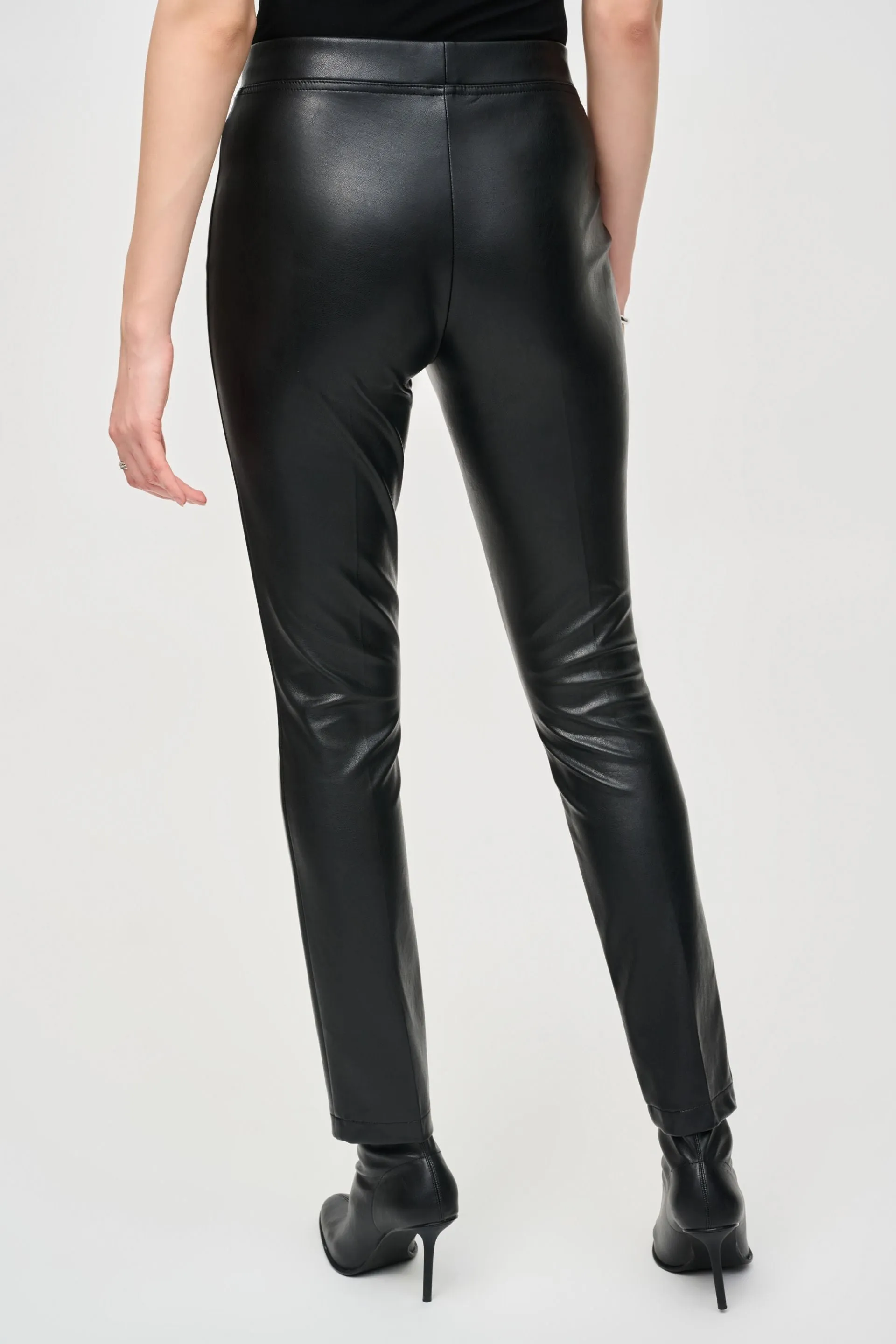 Joseph Ribkoff Black Faux Leather Slim Ankle Pants 243220