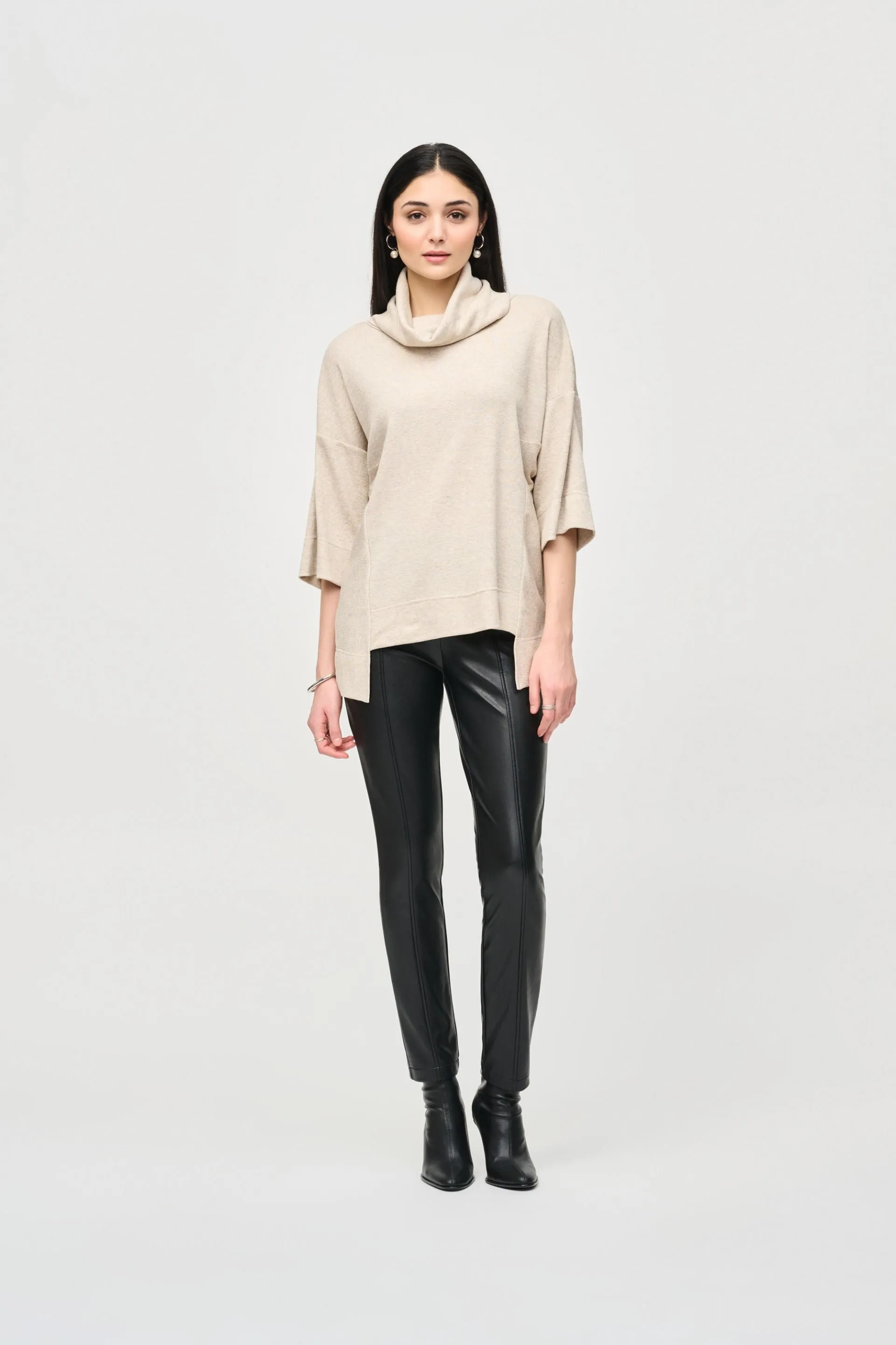 Joseph Ribkoff Black Faux Leather Slim Ankle Pants 243220