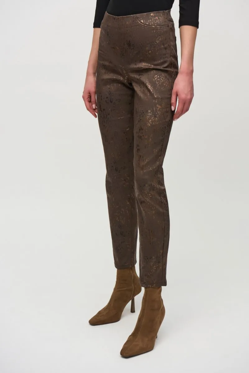 Joseph Ribkoff Brown/Multi Foiled Animal Print Denim Pants 244945