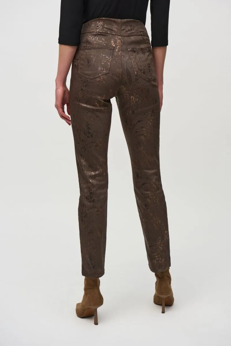 Joseph Ribkoff Brown/Multi Foiled Animal Print Denim Pants 244945