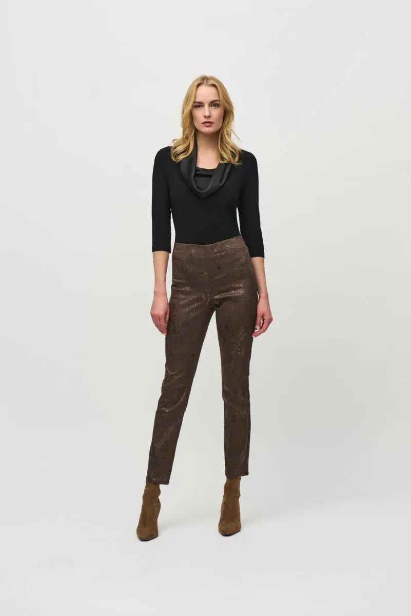 Joseph Ribkoff Brown/Multi Foiled Animal Print Denim Pants 244945