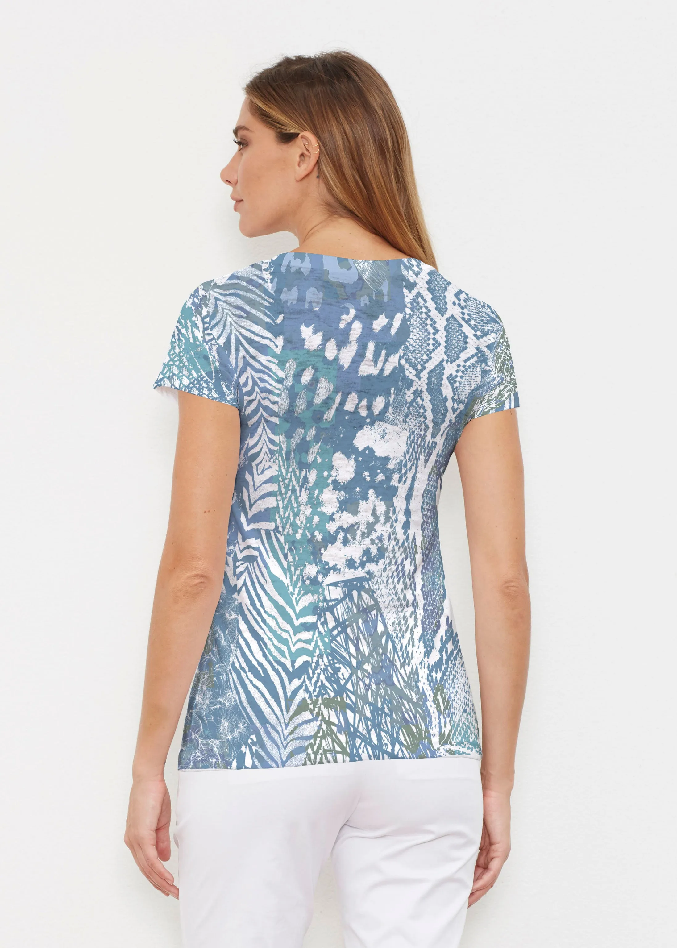 Jungle Warrior Blue (7850) ~ Signature Cap Sleeve V-Neck Shirt