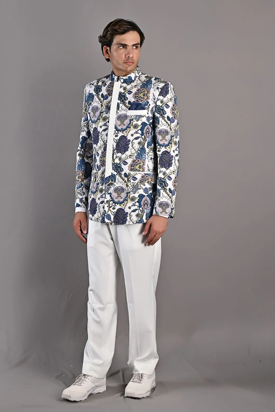 Karl Multi Printed Bandhgala Jacket Set with pant