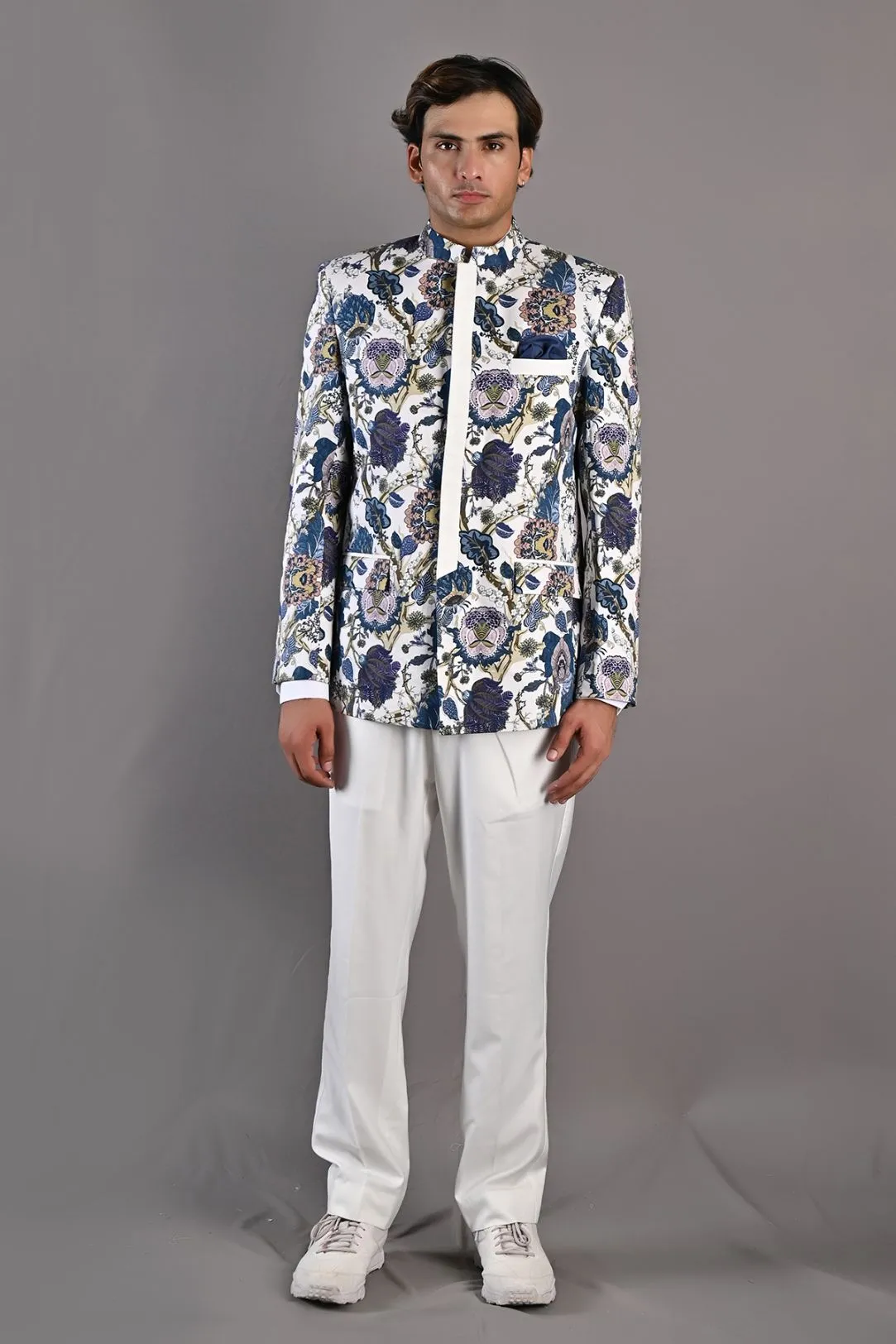 Karl Multi Printed Bandhgala Jacket Set with pant