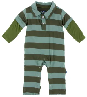 KicKee Pants Paleontology Fauna Stripe L/S Double Layer Polo Romper