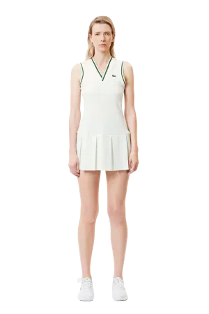 LACOSTE WOMENS SPORT DRESS WITH REMOVABLE PIQUÉ SHORTS