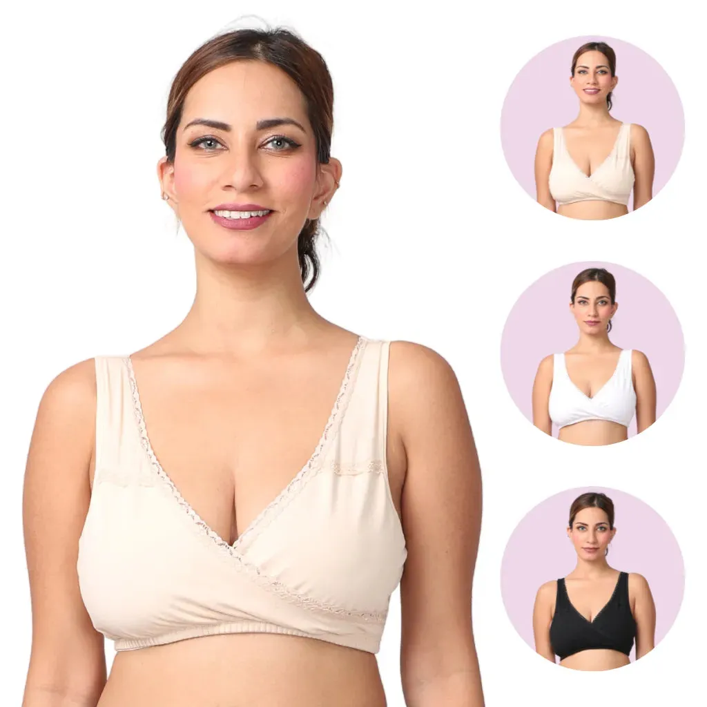 Leakproof Sleep Nursing Bra | Baby-Safe Design | Pull-Over Neckline | 3-Pack