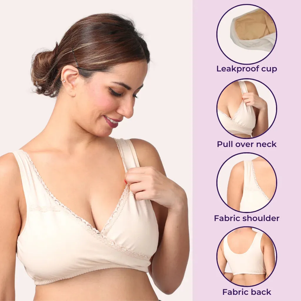 Leakproof Sleep Nursing Bra | Baby-Safe Design | Pull-Over Neckline | 3-Pack
