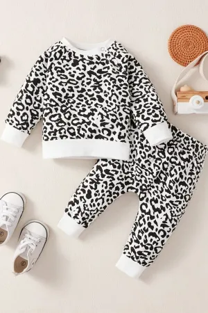 Leopard Round Neck Long Sleeve Top and Pants Set