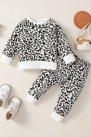 Leopard Round Neck Long Sleeve Top and Pants Set