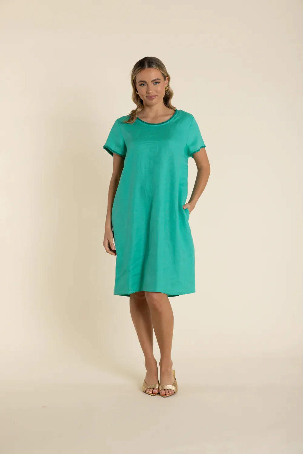 Linen Frill Trim Dress