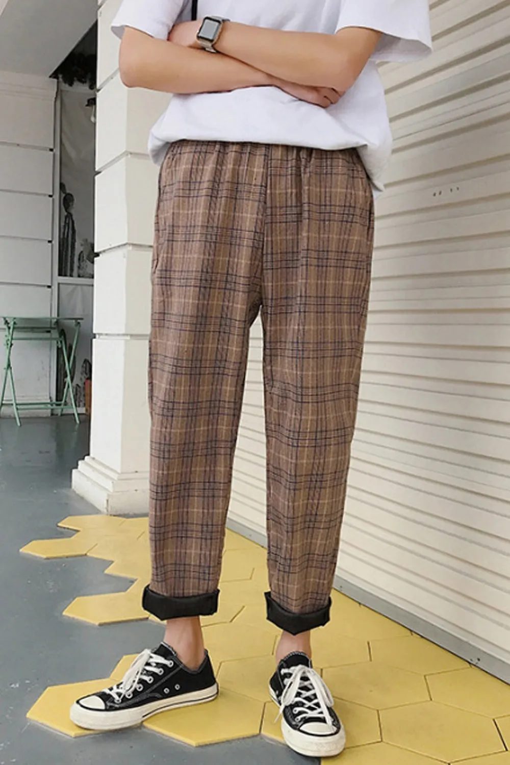 Long Hip Hop Plaid Slim Pants