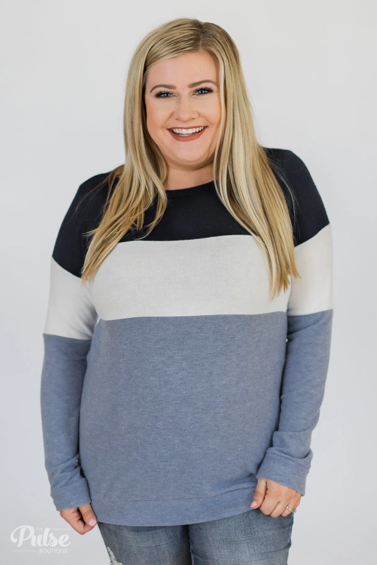 Lookin' Cute In A Color Block Top- Light Blue & Navy