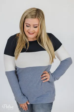 Lookin' Cute In A Color Block Top- Light Blue & Navy