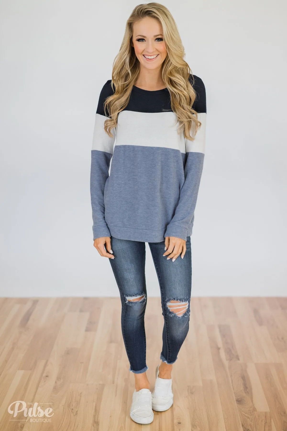 Lookin' Cute In A Color Block Top- Light Blue & Navy