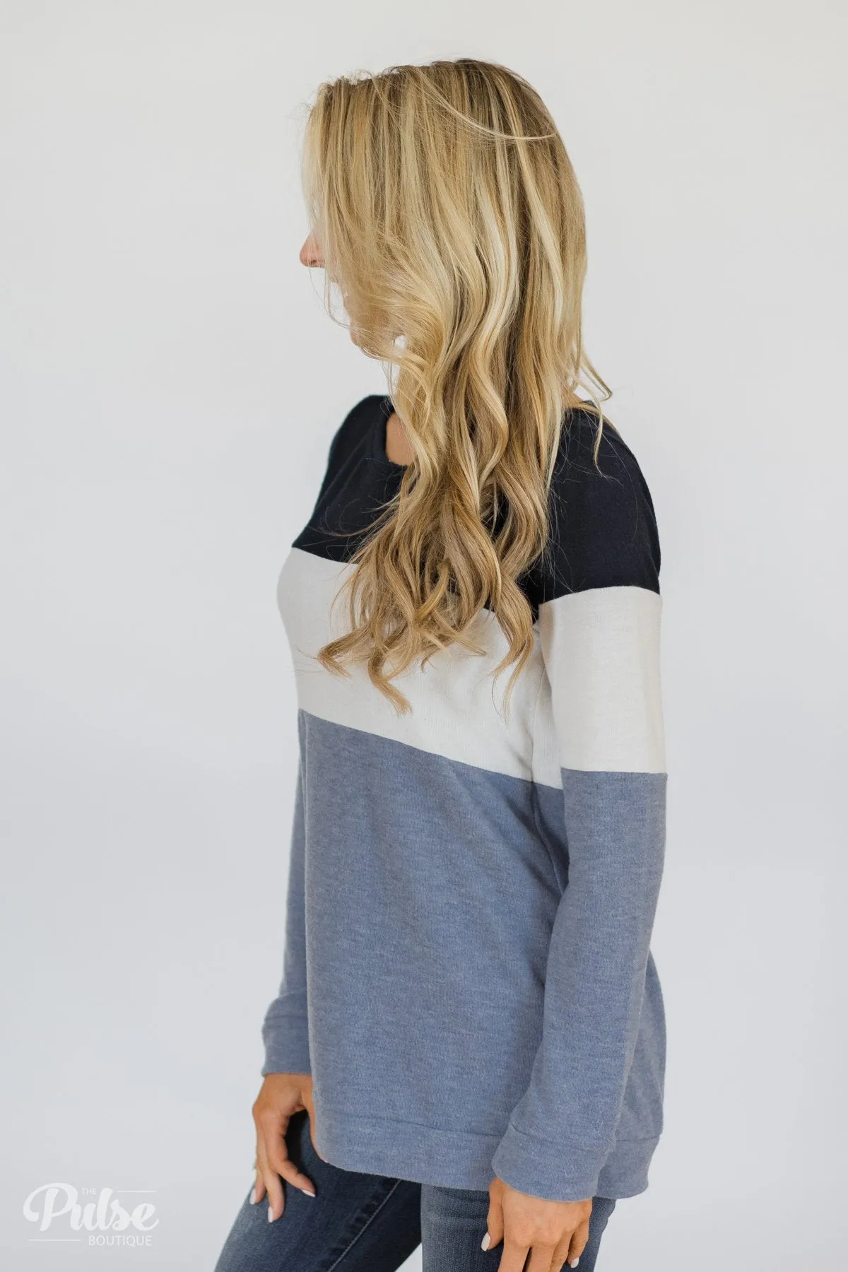 Lookin' Cute In A Color Block Top- Light Blue & Navy