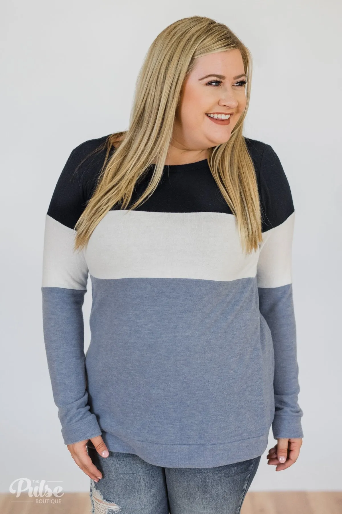 Lookin' Cute In A Color Block Top- Light Blue & Navy