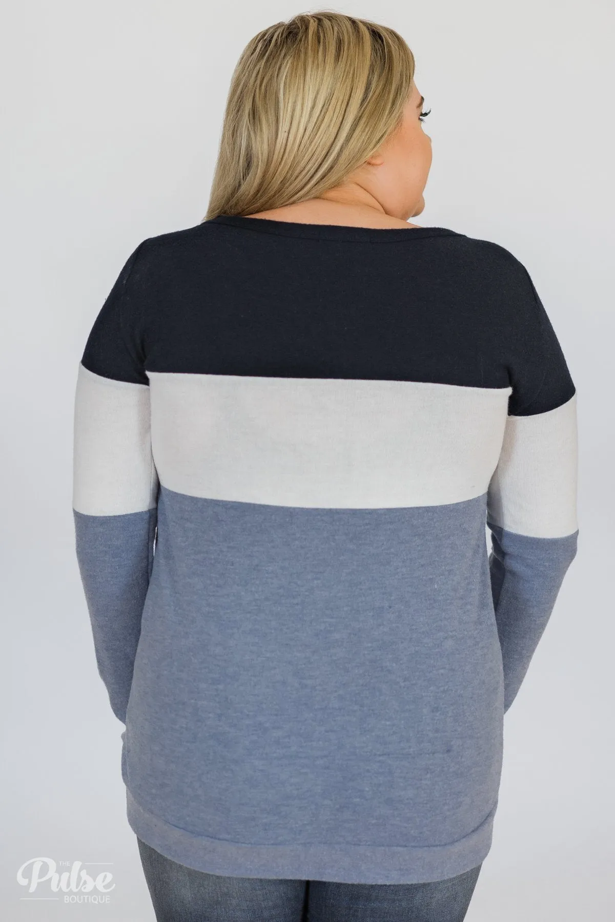 Lookin' Cute In A Color Block Top- Light Blue & Navy