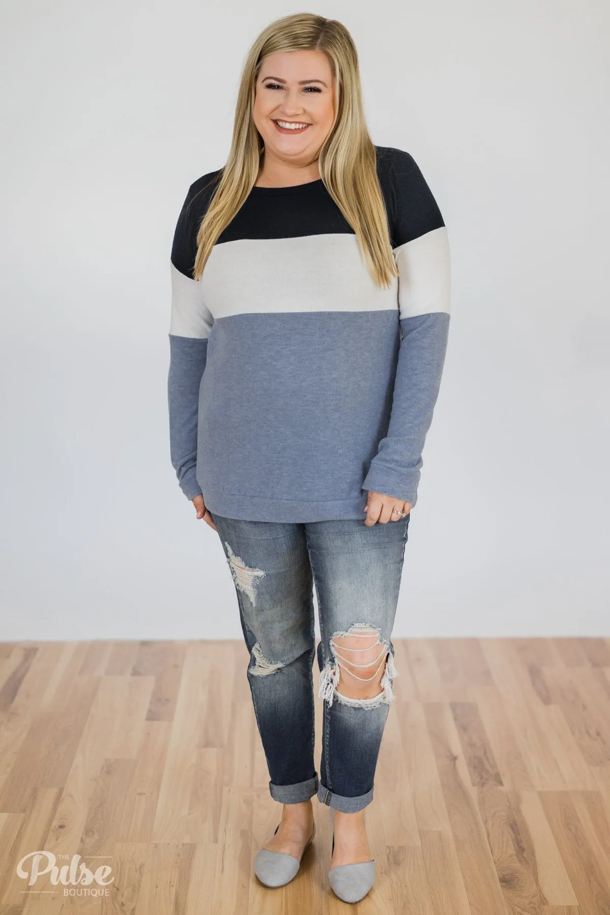 Lookin' Cute In A Color Block Top- Light Blue & Navy
