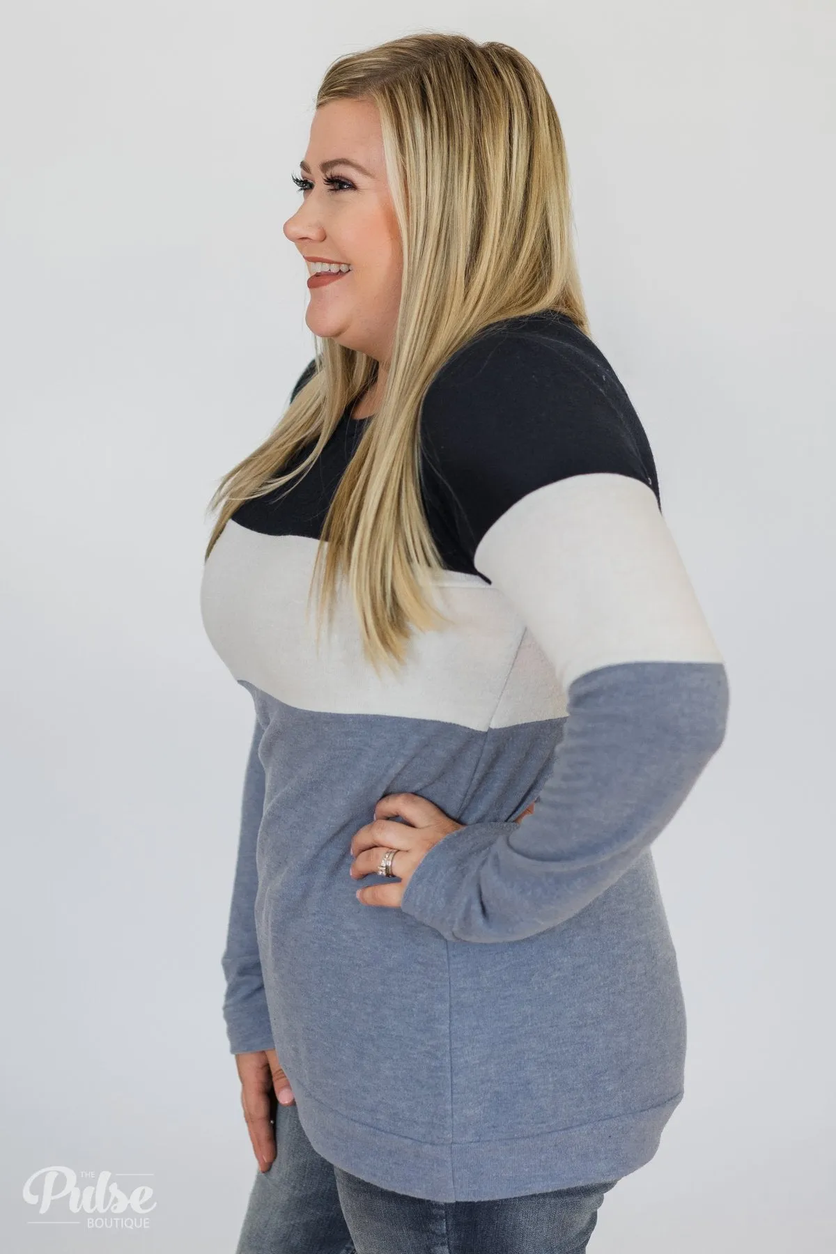 Lookin' Cute In A Color Block Top- Light Blue & Navy