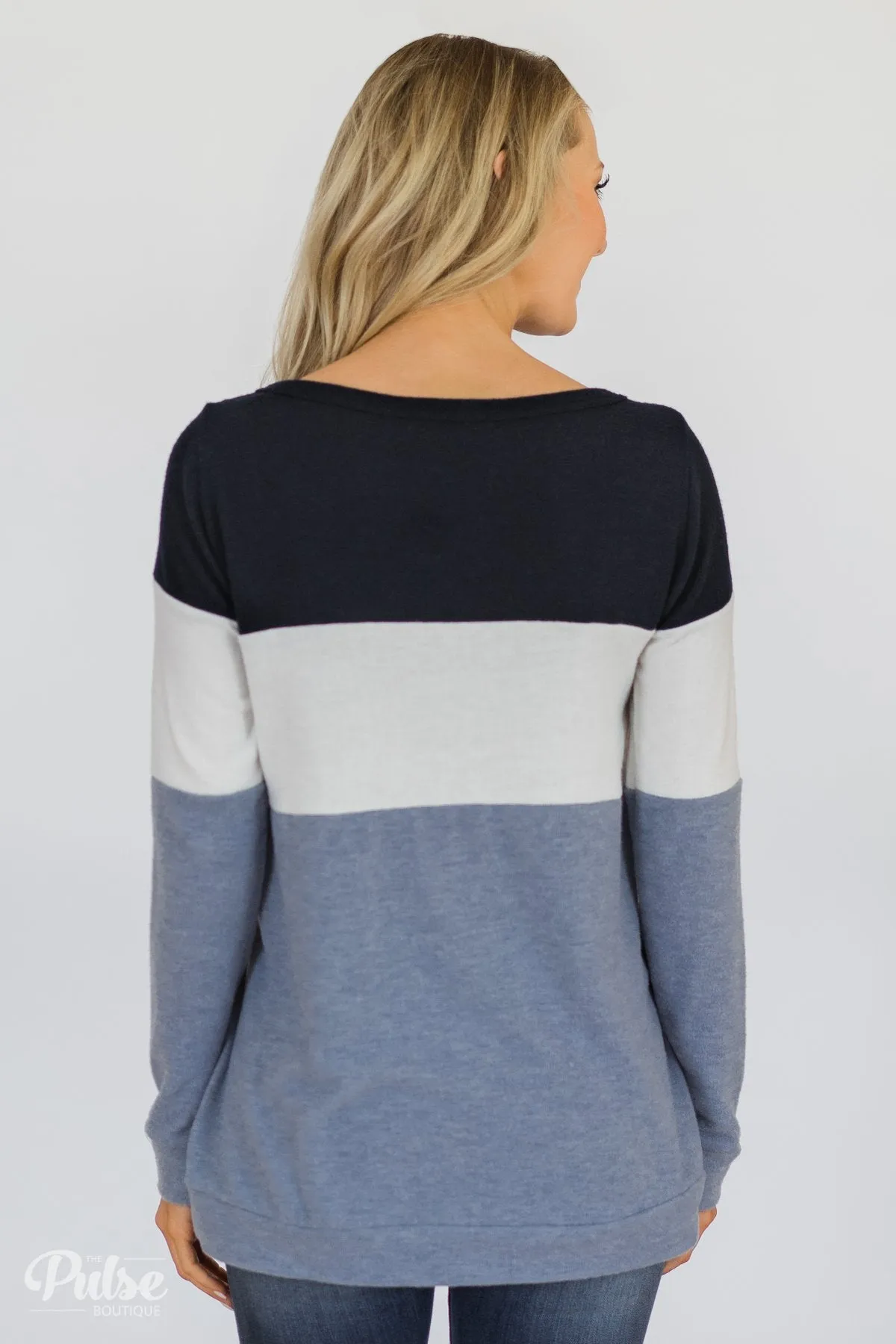 Lookin' Cute In A Color Block Top- Light Blue & Navy