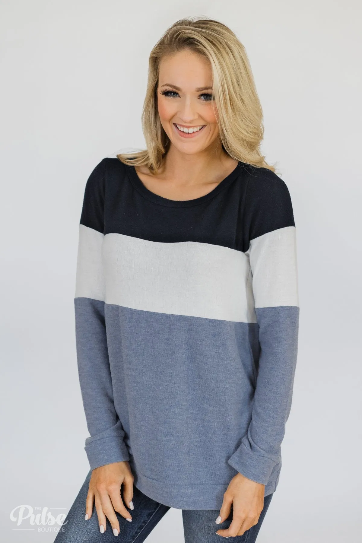 Lookin' Cute In A Color Block Top- Light Blue & Navy