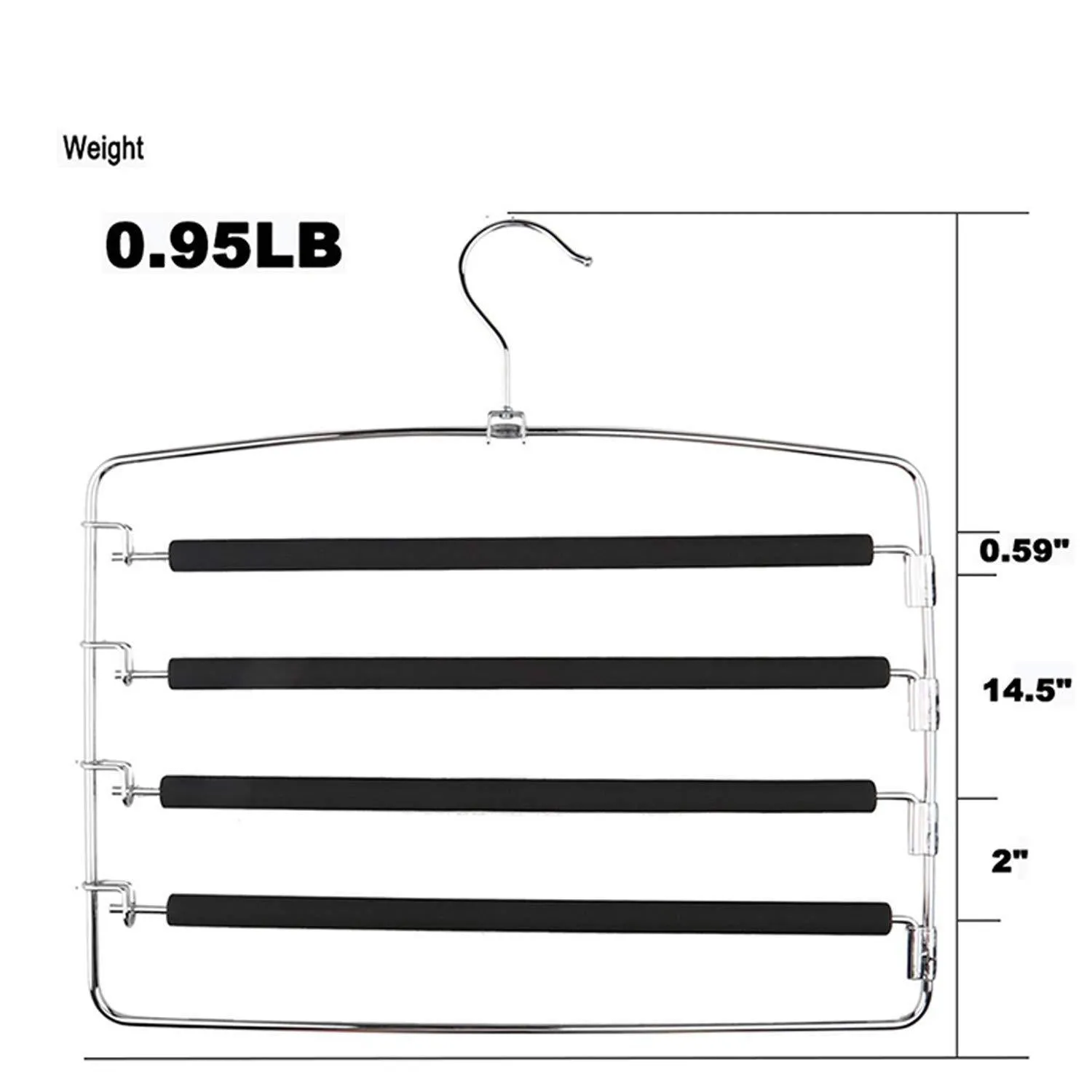 Lucky Life Clothes Pants Hangers 3-Pack Pant Slack Hangers Space Saving Non Slip Stainless Steel Closet Organizer with Foam Padded Swing Arm for Pants Jeans Scarf
