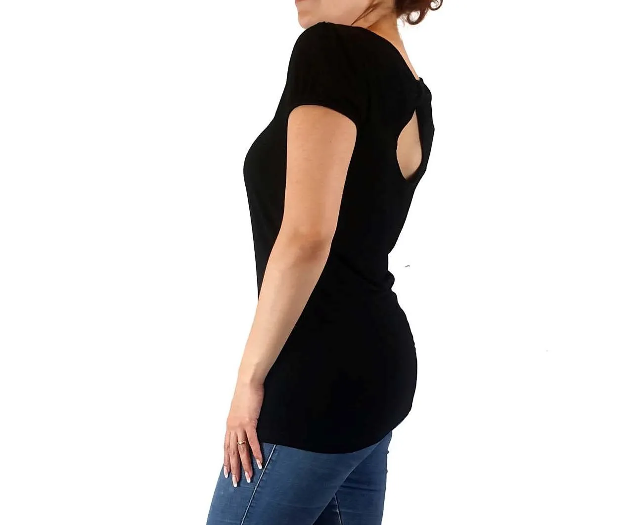 Lush blak top with unique back peek-a-boo size 10
