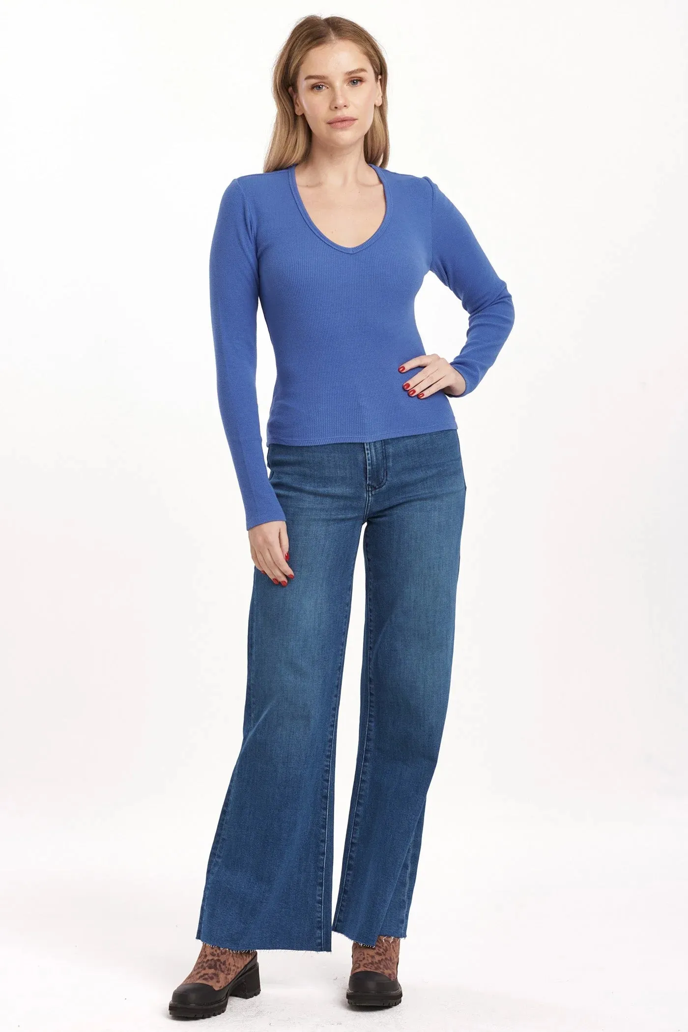 Marlowe V Neck Top - Blue Lolite