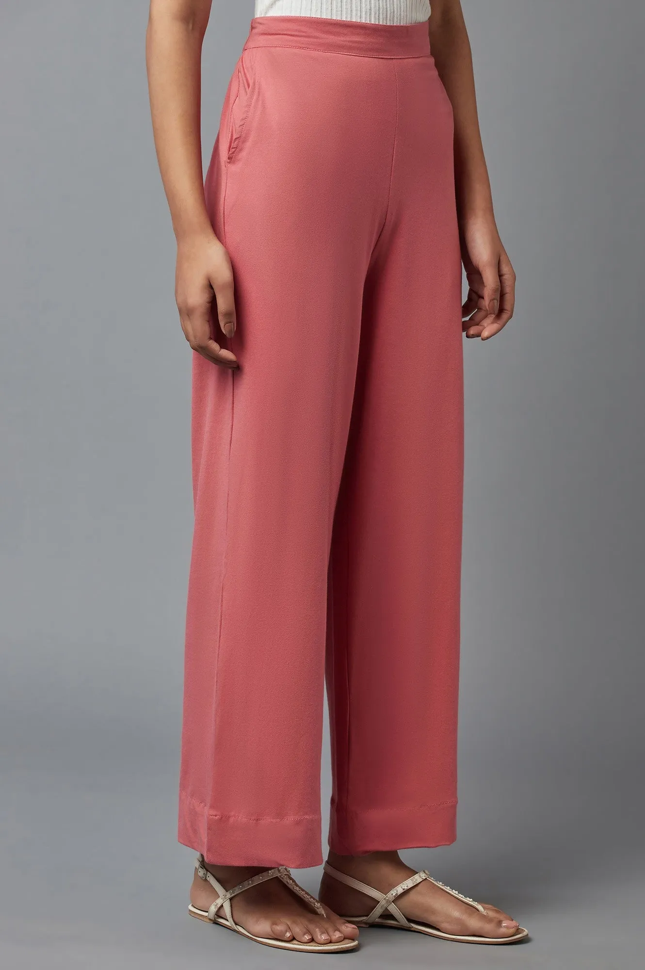 Maroon Cotton Lycra Straight Palazzo