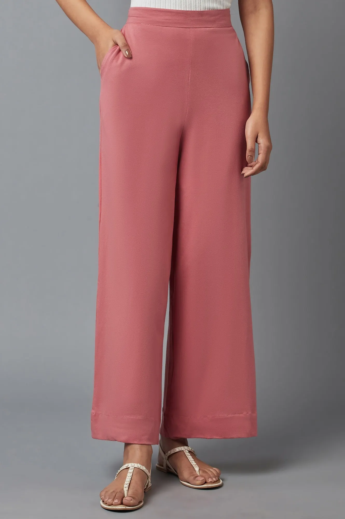 Maroon Cotton Lycra Straight Palazzo