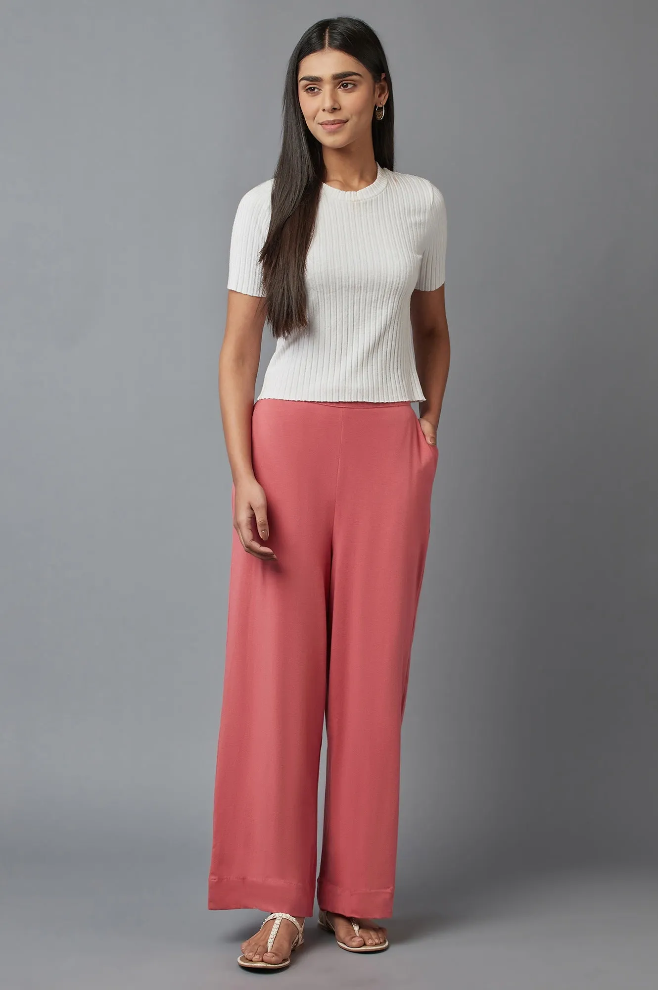 Maroon Cotton Lycra Straight Palazzo