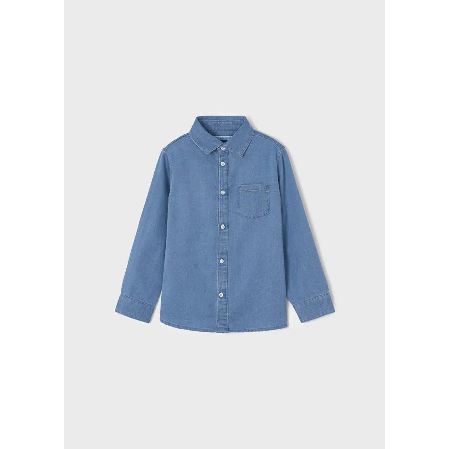 Mayoral Ecofriendly Long Sleeve Soft Denim Shirt - Medium Denim