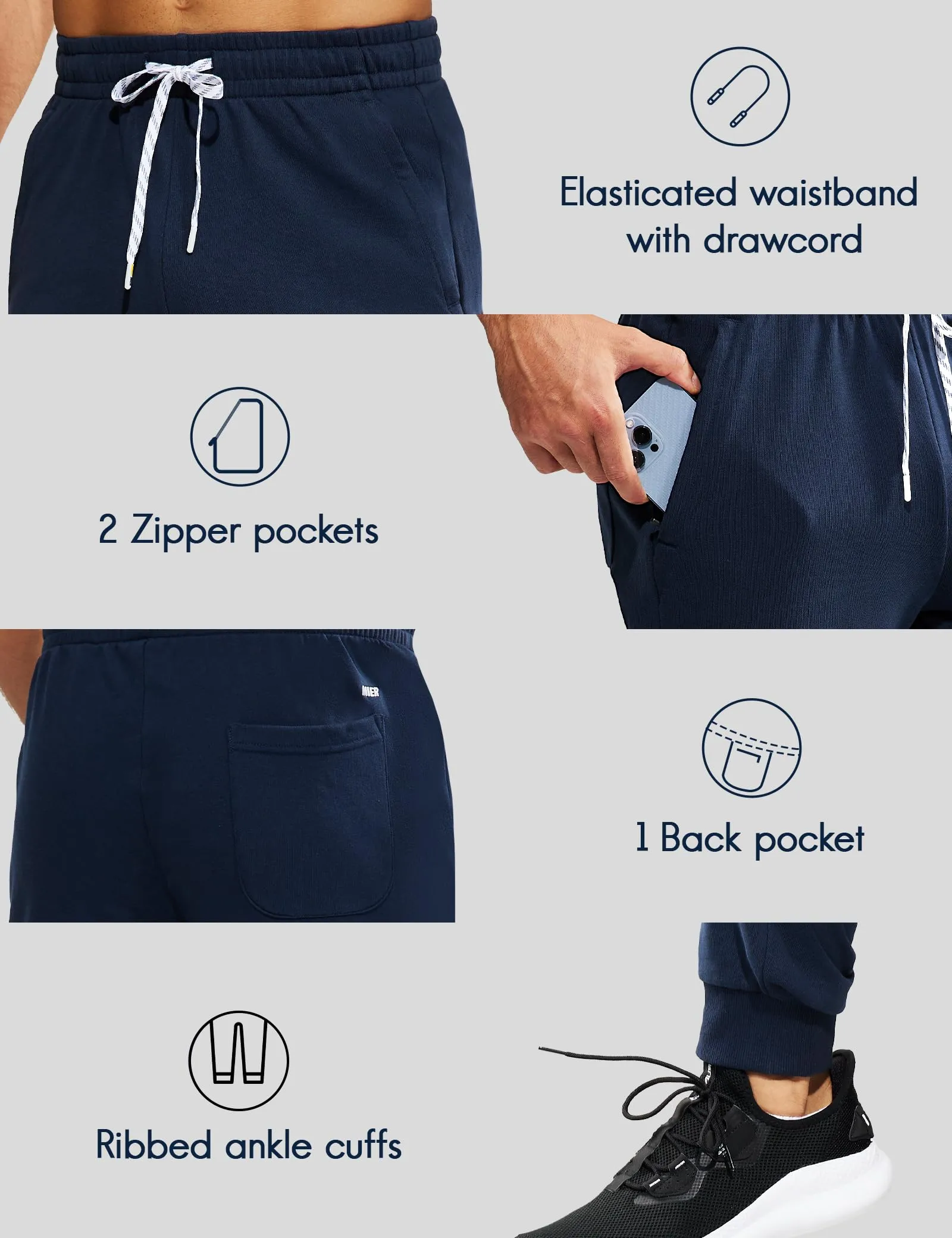 Men's Cotton Joggers Athletic Sweatpants with Pockets