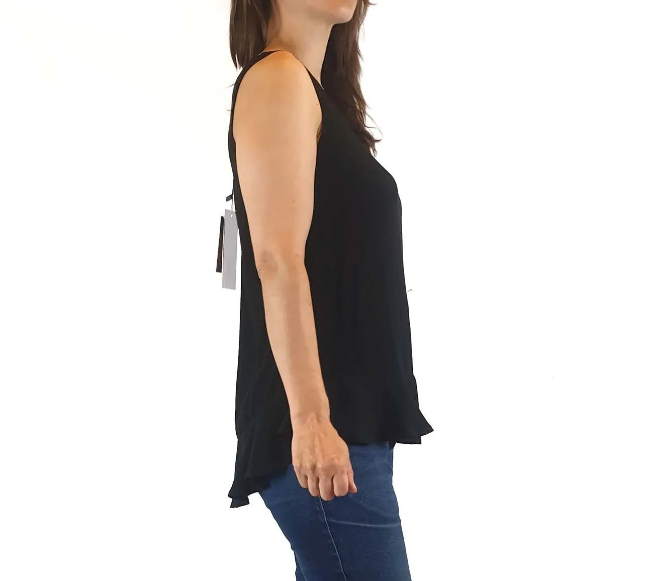 Mister Zimi black sleeveless top with flowy bottom detail size 8