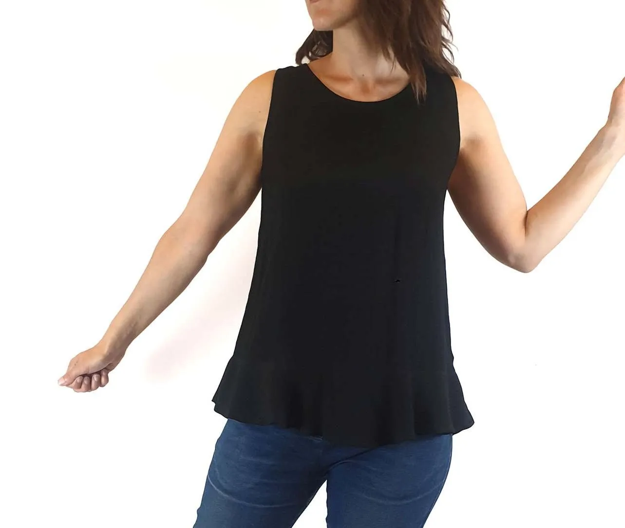 Mister Zimi black sleeveless top with flowy bottom detail size 8