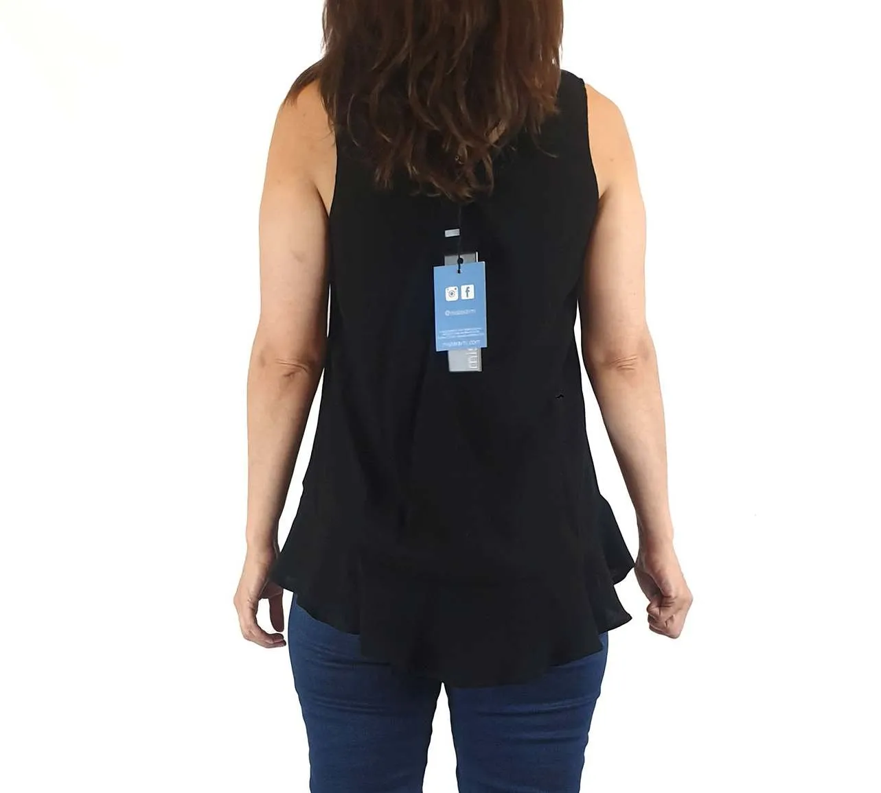 Mister Zimi black sleeveless top with flowy bottom detail size 8