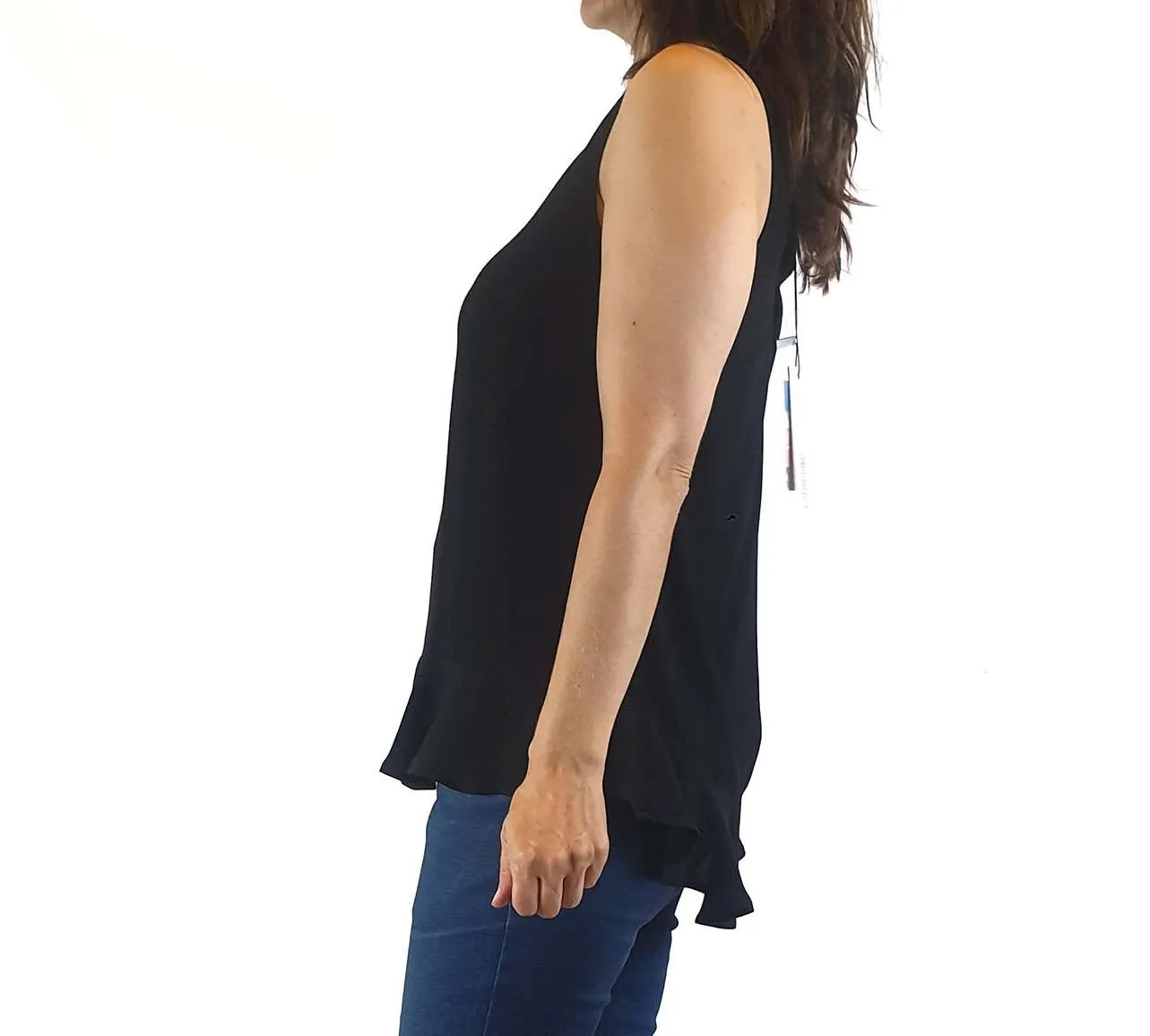 Mister Zimi black sleeveless top with flowy bottom detail size 8