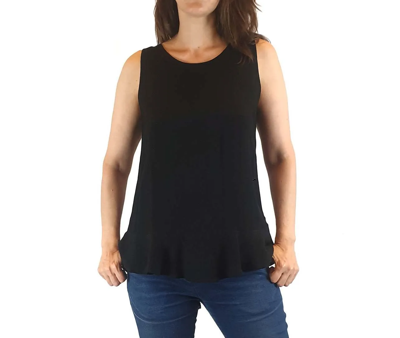 Mister Zimi black sleeveless top with flowy bottom detail size 8