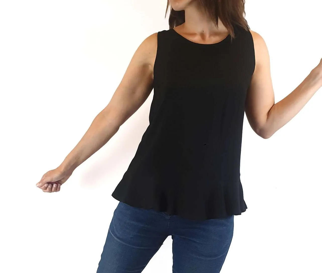 Mister Zimi black sleeveless top with flowy bottom detail size 8