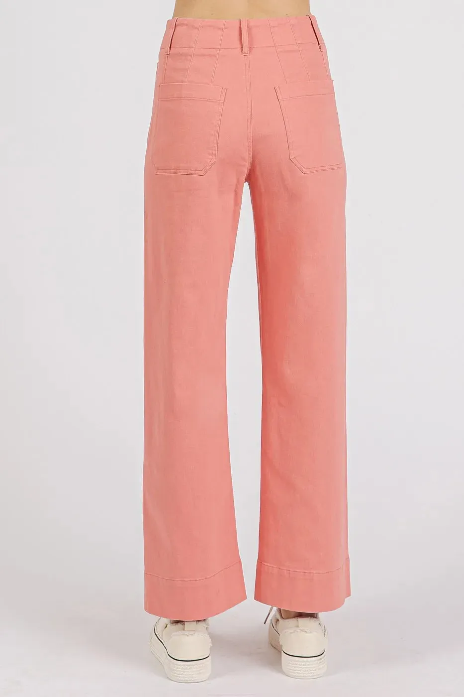 Mittoshop Twill Patch Pocket High Rise Wide Leg Pants