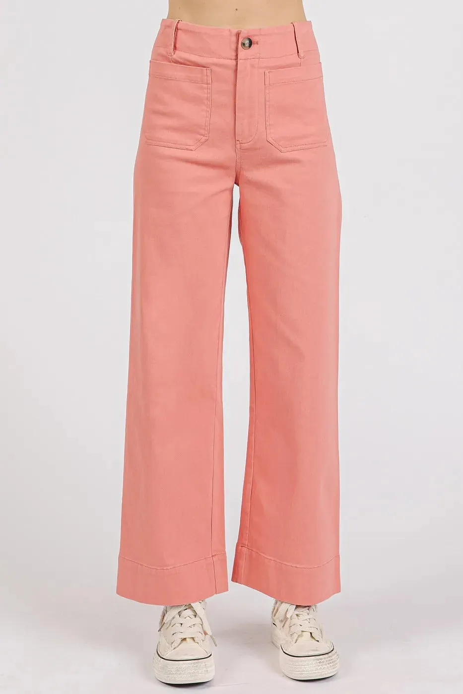 Mittoshop Twill Patch Pocket High Rise Wide Leg Pants