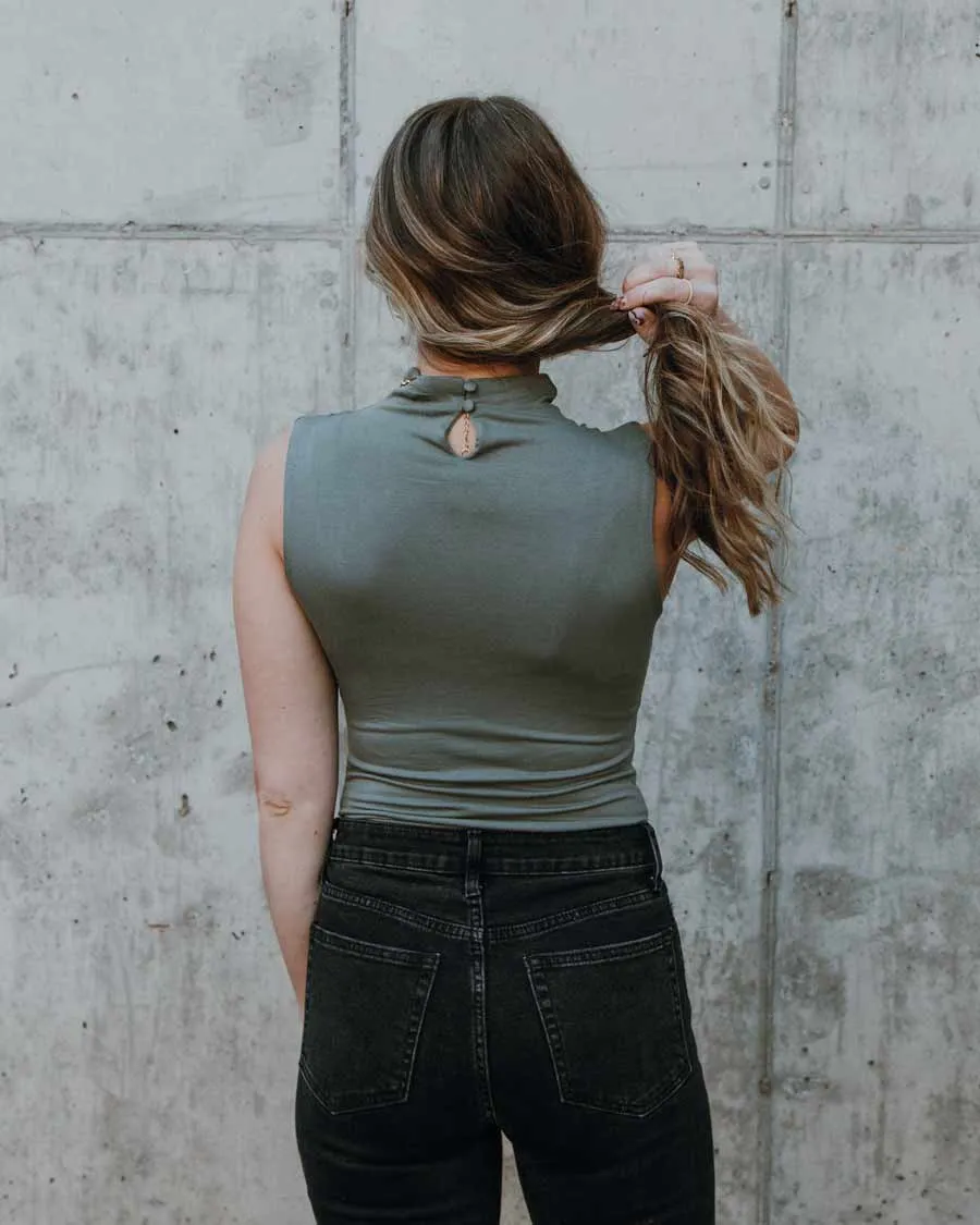 Mock Neck Bodysuit - Dried Sage