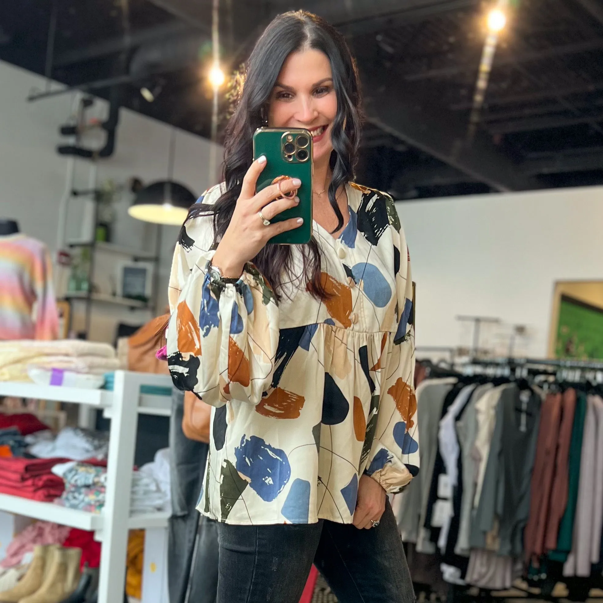 Multi Neutral Babydoll Top