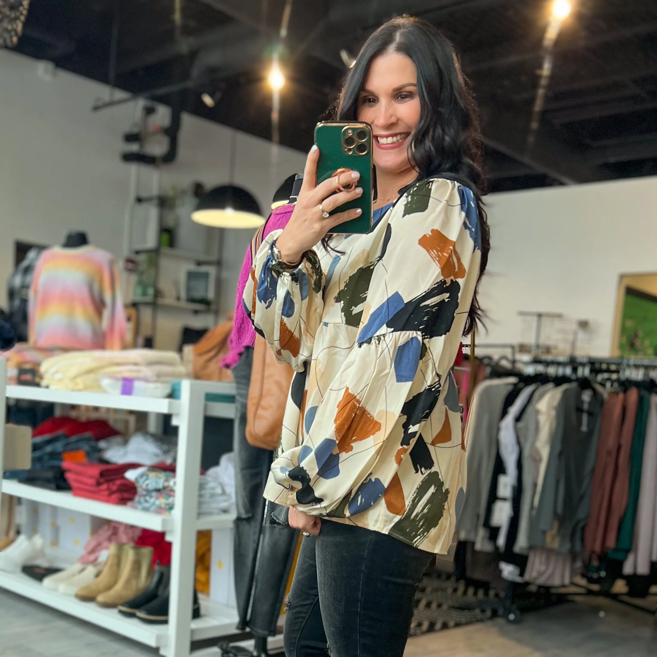 Multi Neutral Babydoll Top