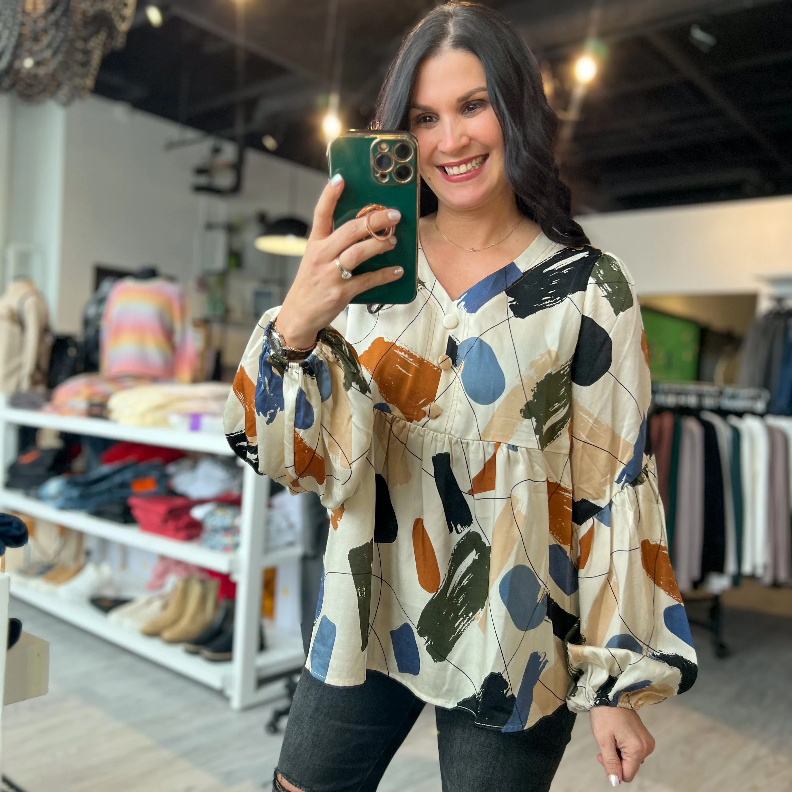 Multi Neutral Babydoll Top